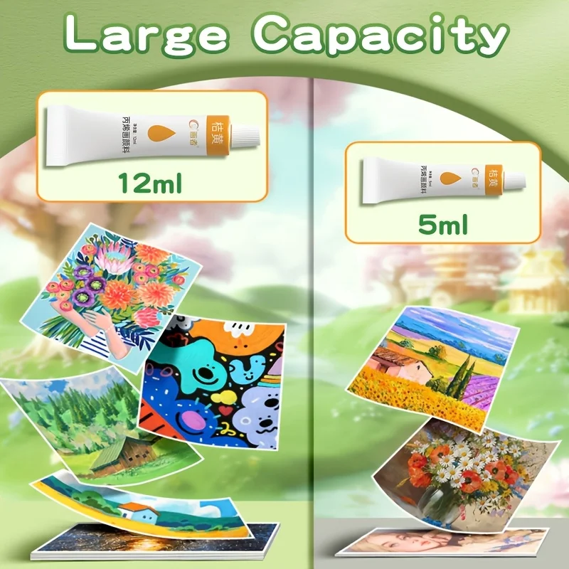 Set Cat Akrilik-12/18/24/36 Warna, Warna Cerah, 12 Ml/0.40Oz, Cocok untuk Kerajinan Kreatif DIY, Kanvas, Batu, Kayu, E