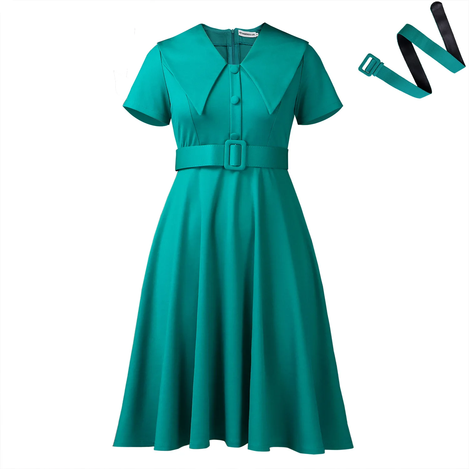 Women Long Dress Dresses A Line Vestidos High Waist Y2k Streetwear Short Sleeve Peter Pan Collar Elegant Splice Party Night