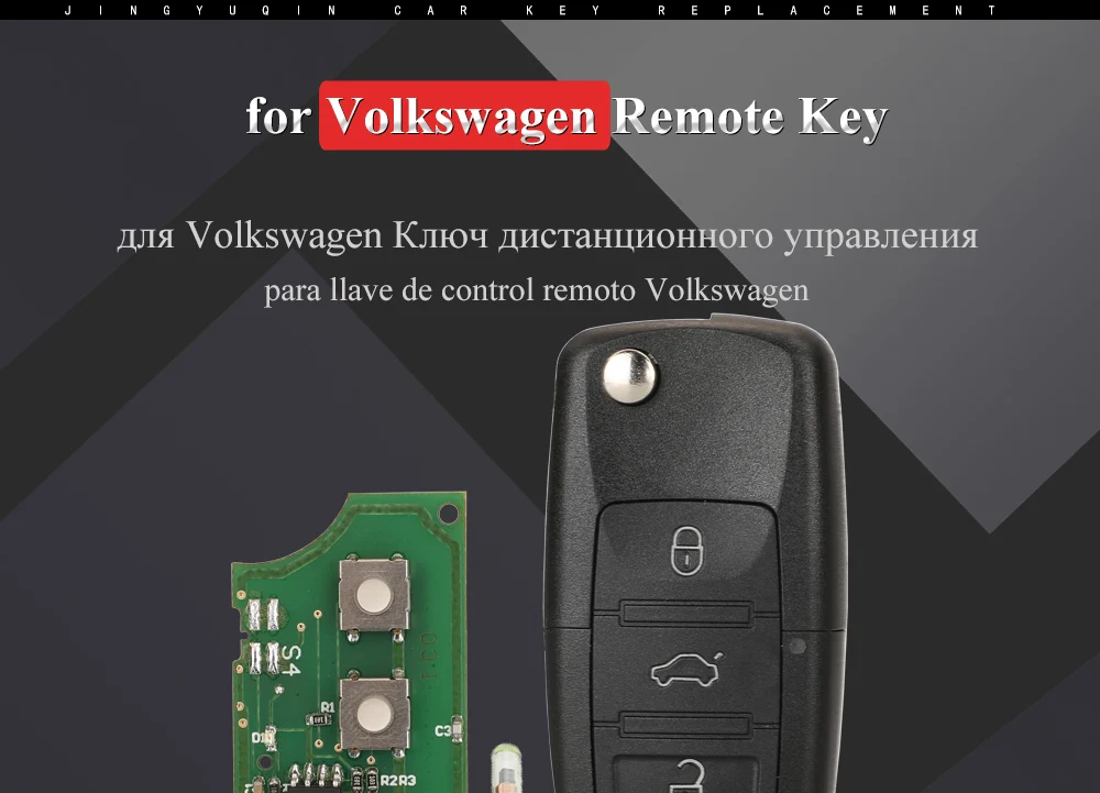 Jingyuqin 6QE 959 753 Fernbedienung Auto Schlüsselanhänger 434 MHz für Volkswagen VW Fox Gol Sharan 2010 + Saveiro2009-2012 6QE 959753 Flip 3-Knöpfe – Detail 2