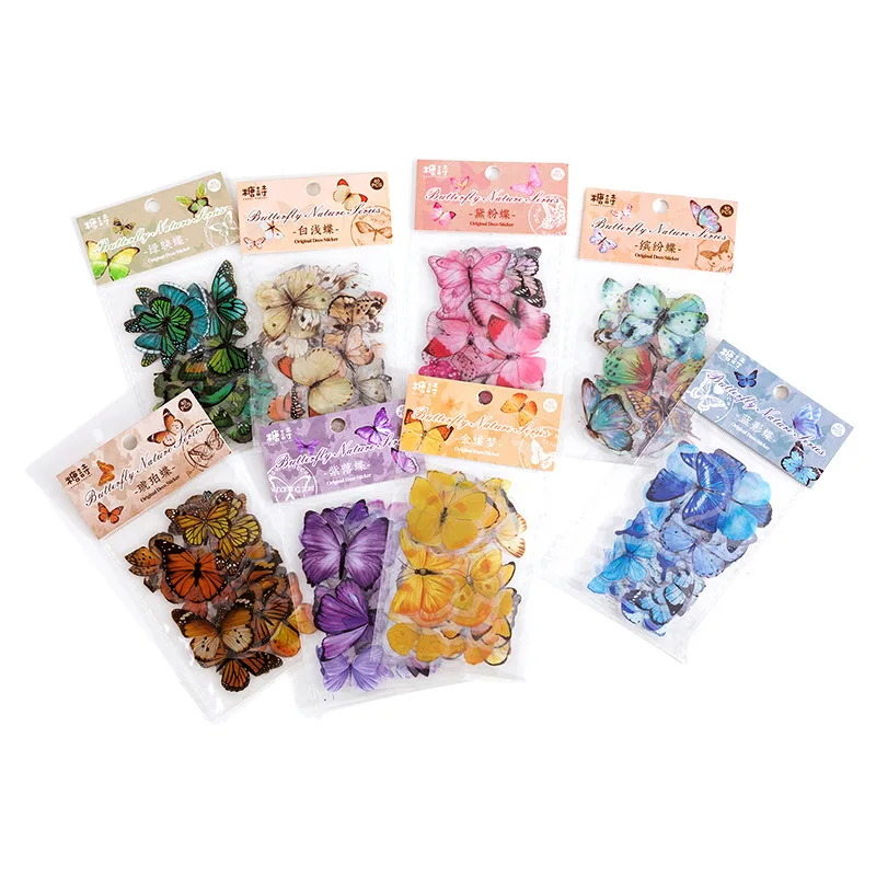 . 40 Sheets of Colorful Butterfly PET Sticker Pack, Vivid Butterfly Patterns with Transparent Texture for Journal Decoration