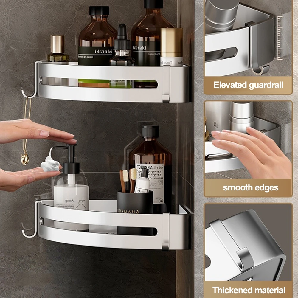 Bathroom Shelf  Shampoo Bottle Shower Corner Rack No Drill Wall Mounted Toilet Storage Aluminum Kitchen Accessories