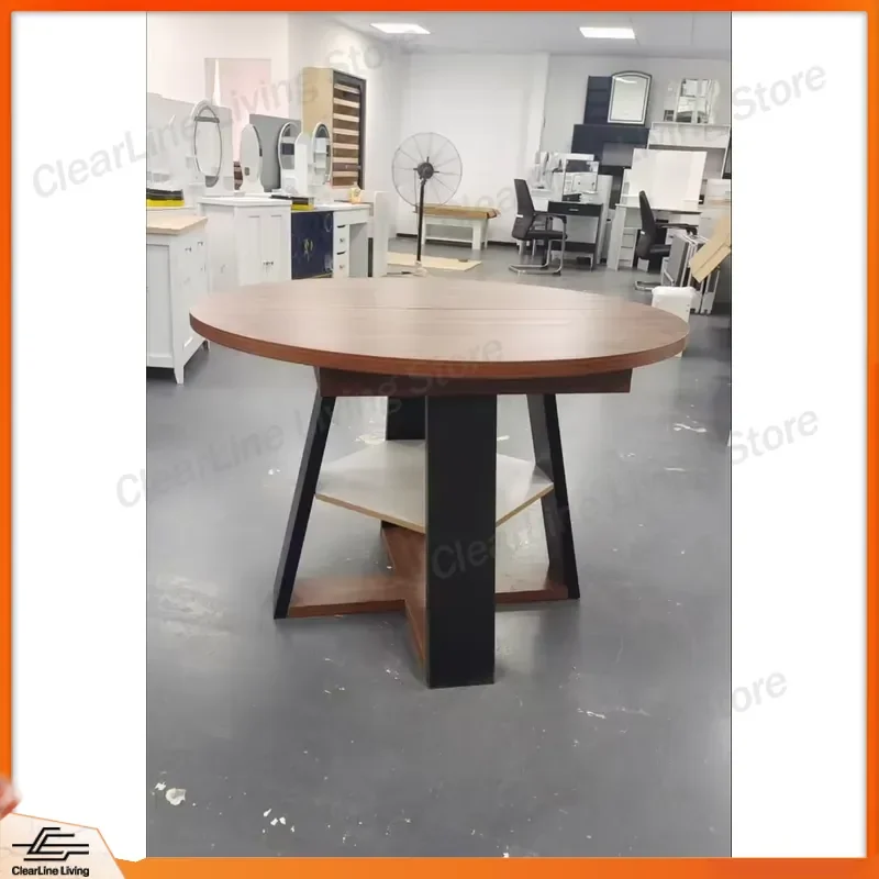 Round Wooden Dining Table 47 Inch Farmhouse Style Large Circle Kitchen Table for 6 People Home Office Furniture Solid Wood