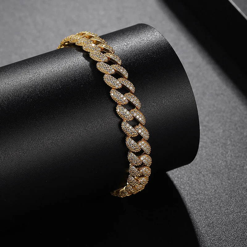 GoldEclat  Luxury Solid Platinum PT950 18K gold Men's and Women's Full Diamond Moissanite Cuban Chain Bracelet Hip Hop Bracelet