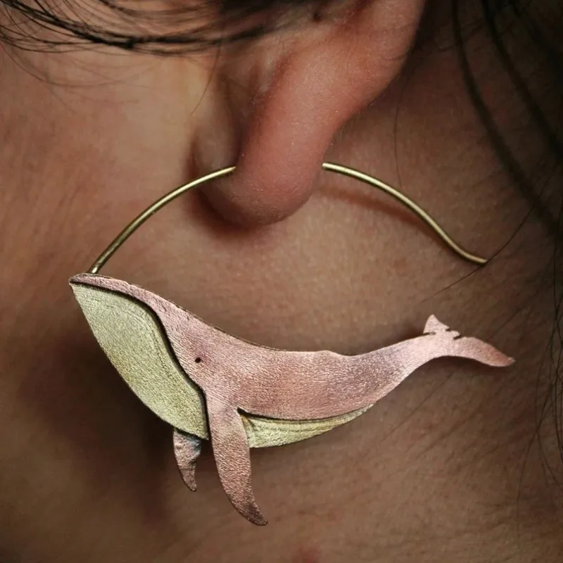 Persönliche runde Creolen in Walform für Damen, silberfarben, Tiermotiv, modischer, feiner, exquisiter Schmuck