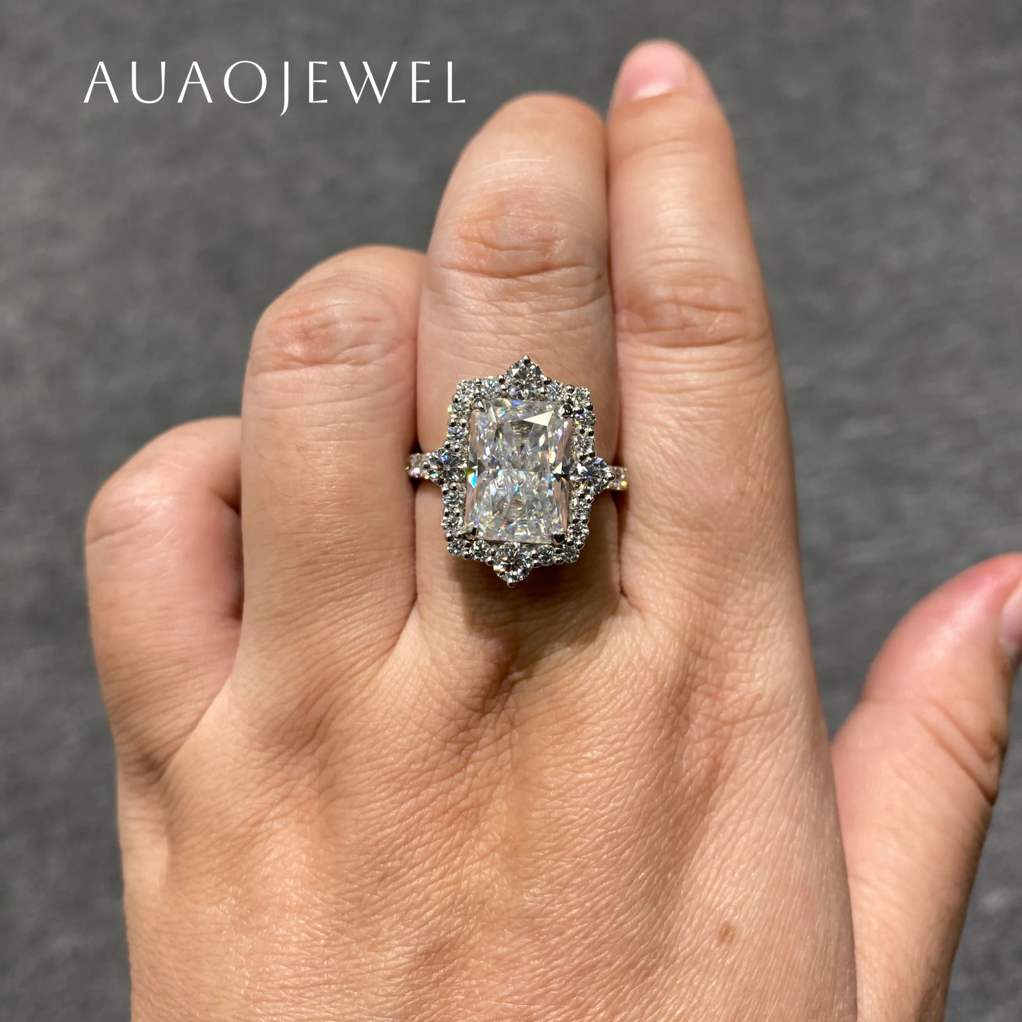 

AUAOJEWEL 7Carat Radiant Cut Moissanite Ring 18K 14K Real Gold Jewelry With Certificate 925 Sterling Silver Women Accessories