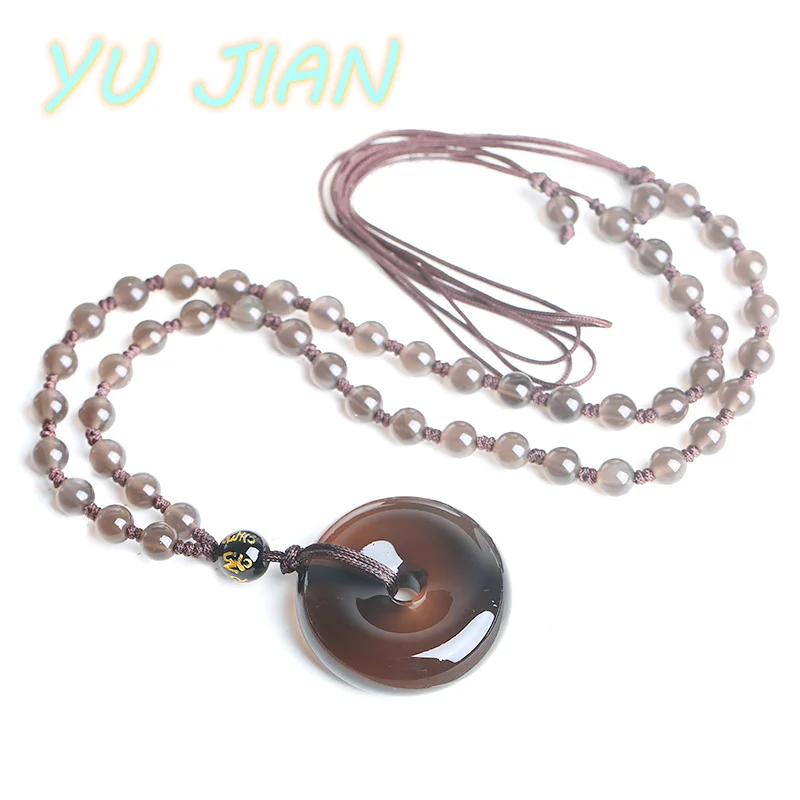 Fashion Exquisite Jewelry Natural Ice Obsidian Round Flat Buckle Pendant Glossy  Beaded Necklace Men Women Anniversary Gift Acce