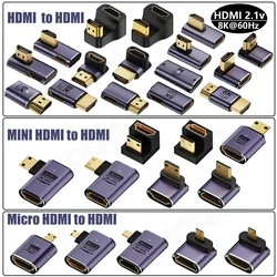 hdmi adapter 8k 4k 90 degree @120Hz 270 degree HDTV angled adapter 360 180 degree micro mini hdmi to HDMI U shape converter