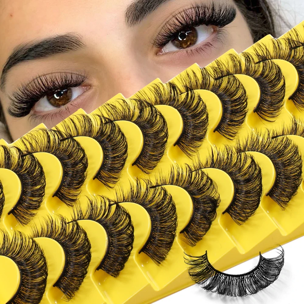 10 Pairs 3d Russian D Curl Lash Strips Wispy Fake Lashes that Look Like Extensions Natural False Lashes