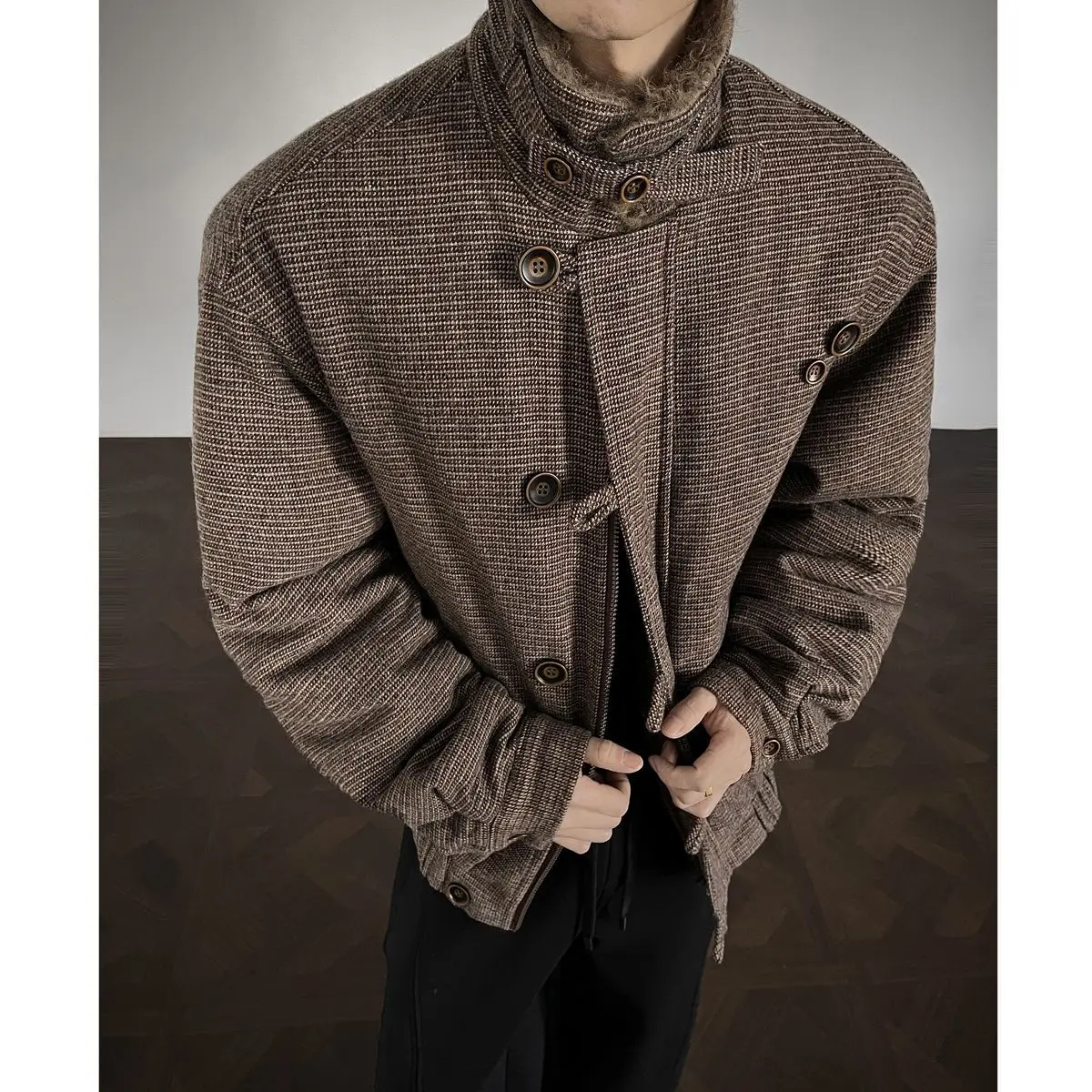 

Мужская куртка из шерстяной смеси в корейском стиле, свободного кроя, удобная, в стиле карго, милитари, сафари, складная, для активного отдыха, базовая, однотонная