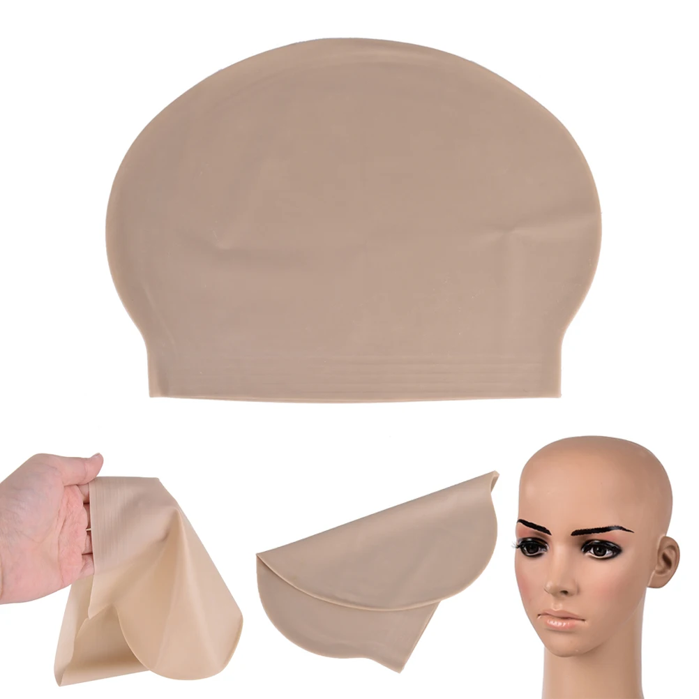 2/1PCS Fake Latex Flesh Skin Unisex Bald Head Wig Cap Rubber Skinhead Costume Prank