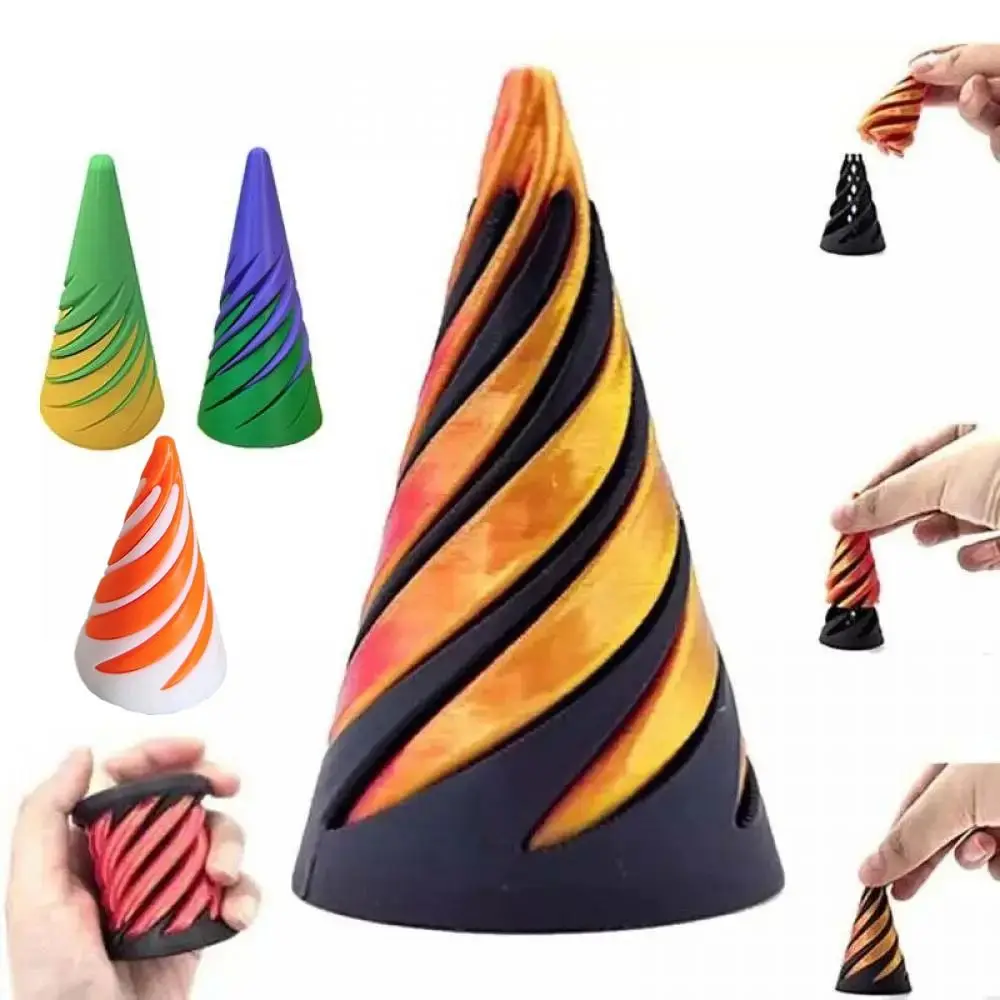 Mini 3d impresso espiral cone brinquedo fidget vortex fio ilusão pirâmide passthrough escultura espiral cone brinquedos de descompressão