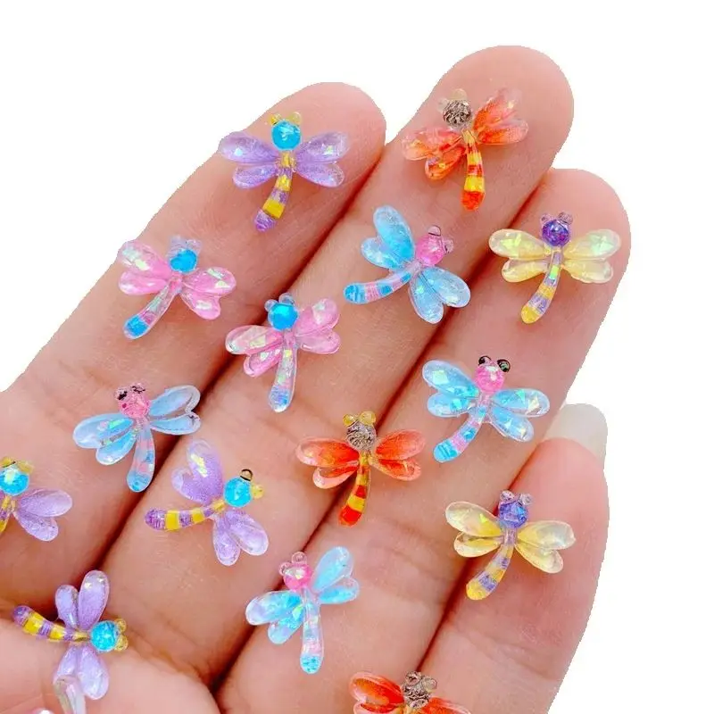 50Pcs New 11*12mm Cute Mini Dragonfly Resin Figurine Crafts Flatback Ornament Jewelry Making Hairwear Accessories
