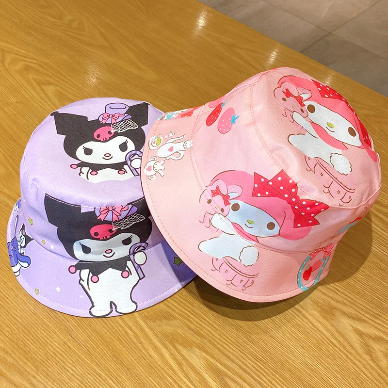 

Miniso Kulomi Melody Hat Cartoon Sanrio Fisherman Hat Children's All-match Basin Hat Little Girl Sunscreen Hat