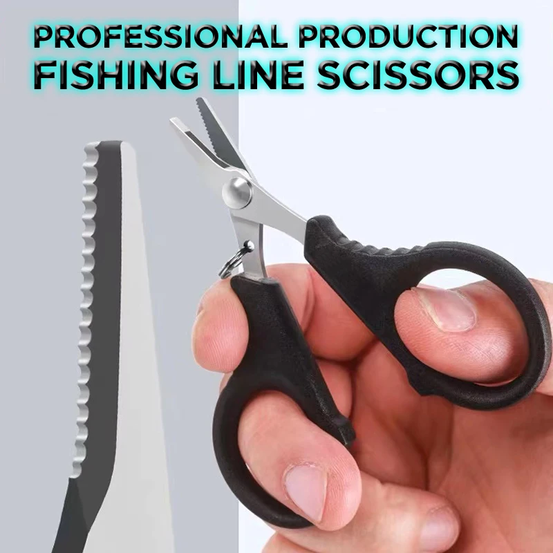 MINI Fish Use Scissors Non-Slip Serrated Edge Scissor Braided Line Cutter Braid Scissors Fishing Snips with Split Ring Functio