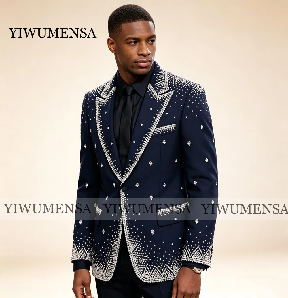 화려한 라인스톤 남성 정장 2피스 웨딩 신랑 예복 턱시 - Formal Men Party Wear Jacket 리뷰 및 가격
