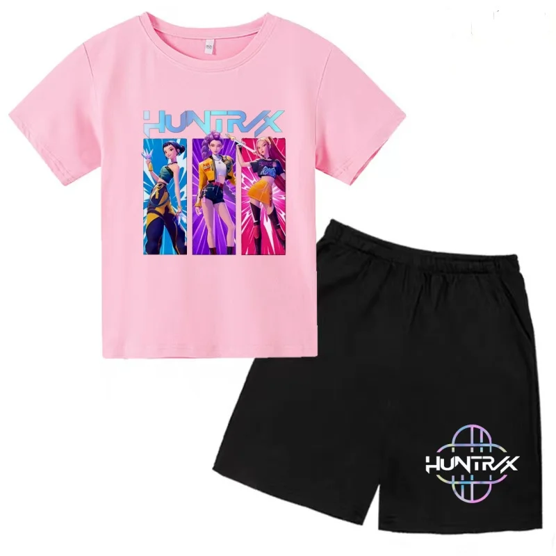 

Kids Summer T-shirt Trend Musical Dance Idol Star Boy Girl 3-12Years Round Collar Short-Sleeved+Shorts Casual Beautiful Girl Set