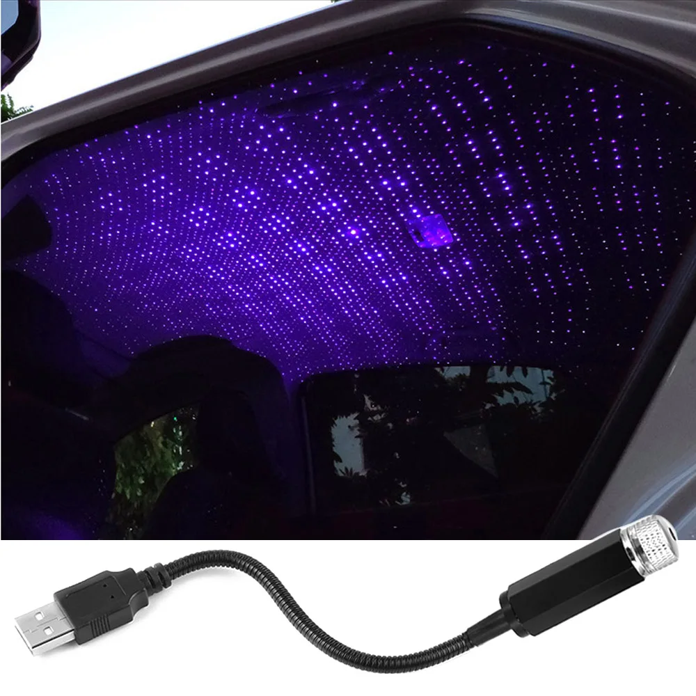 

Car Roof Star Light Interior LED Starry Laser Atmosphere Ambient Projector USB Auto Decoration Night Decor Galaxy Lights Violet