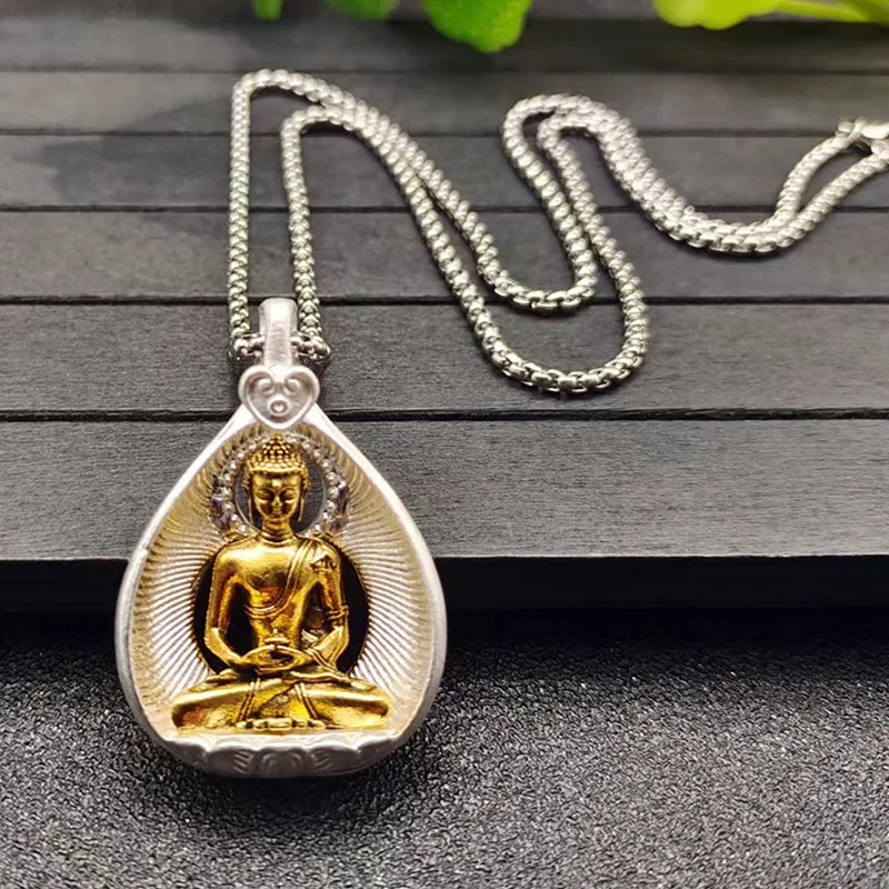 Buddha Statue Vintage Necklace Guardian God Buddha Natal Buddha Pendant Necklace Unisex Religion Peace Amulet Accessories Gift