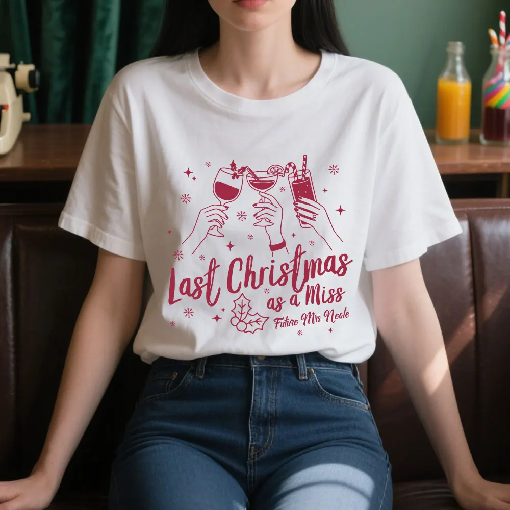 Aangepaste laatste kerst als een miss shirt nieuw verloofd cadeau voor vrouwen tshirt gepersonaliseerde bruid als tee toekomstige Wifey T-shirt