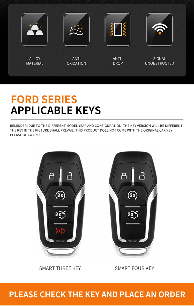 Zinc Alloy Car Remote Key Case Cover For Ford Fusion Mondeo Mustang F-150 Explorer Edge 2015 2016 2017 2018 Auto Accessories