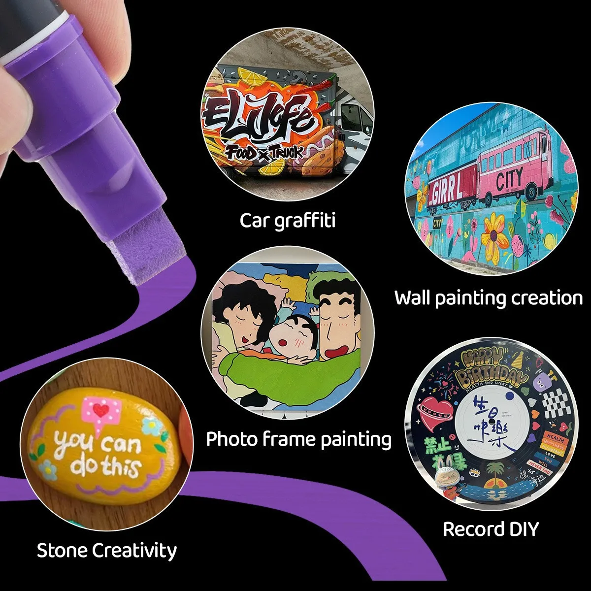 12 Colors 10mm Chisel Tip Acrylic Paint Marker Set Waterproof Quick Dry Paint Pen for Rock Stone Ceramic Wood Wall DIY Graffiti