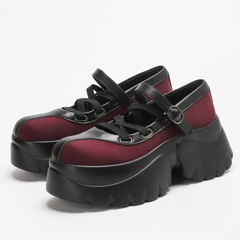 

Fashion Patchwork Design Chunky Heel Mary Jane Sneakers Women College Style Cross Strap Buckle Platform Shoes Comfortable Flats