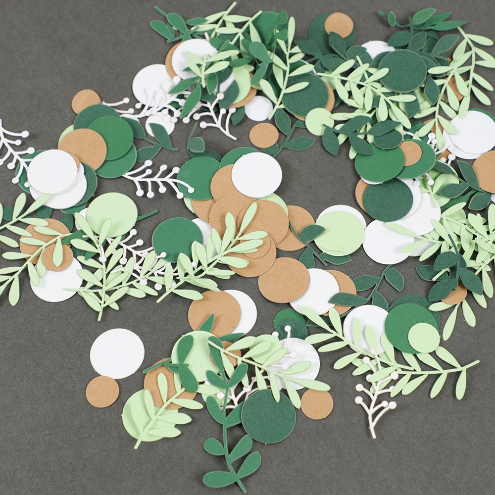 100Pc Branch Leaf Round Paper Confetti Table Scatter for Kids Birthday Party Baby Shower Gender Reveal Wedding Party Decoration