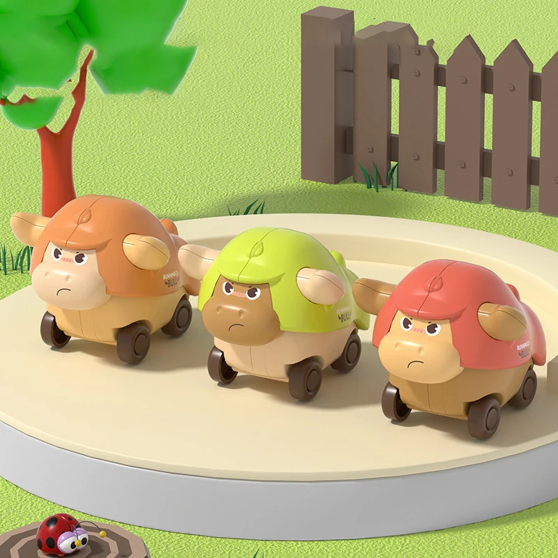 Press To Go autospeelgoed voor peuters, baby mini dierenraceauto's, speelvoertuig voor baby's, Push Go Friction Bull-speelgoed voor 18 24 maanden