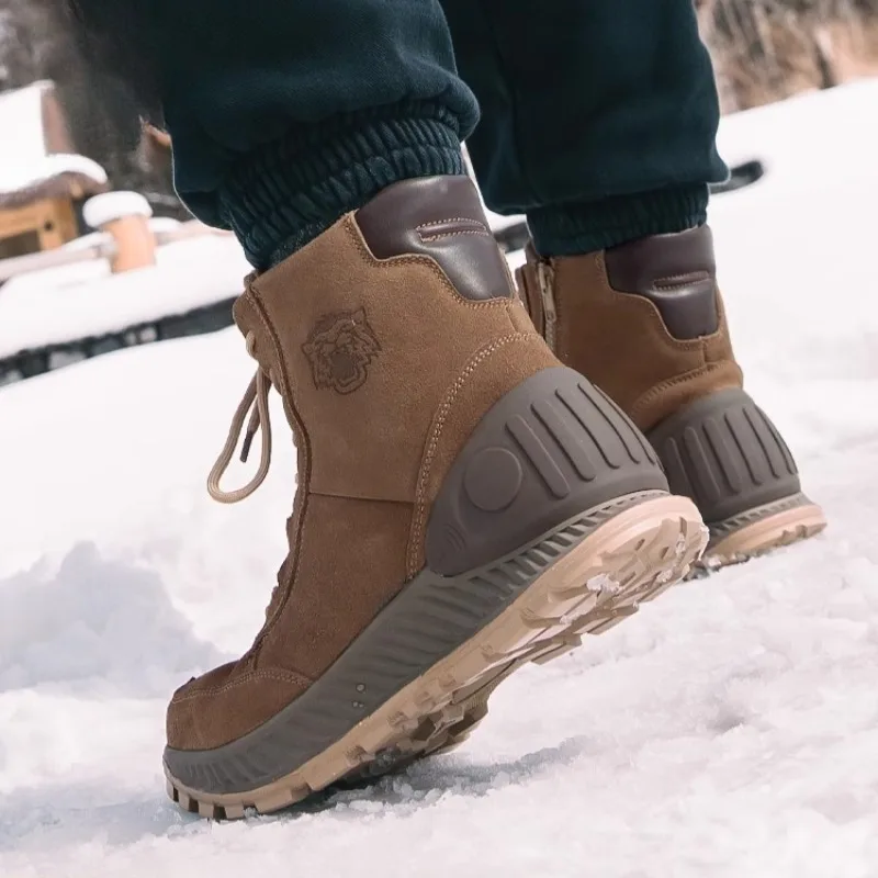 أحذية صوف دافئة الذكور البقرة المدبوغ المشي لمسافات طويلة حذاء من الجلد غير رسمي الشباب الشتاء الثلوج أحذية الرجال الفراء الدانتيل يصل عالية أعلى سميكة #6