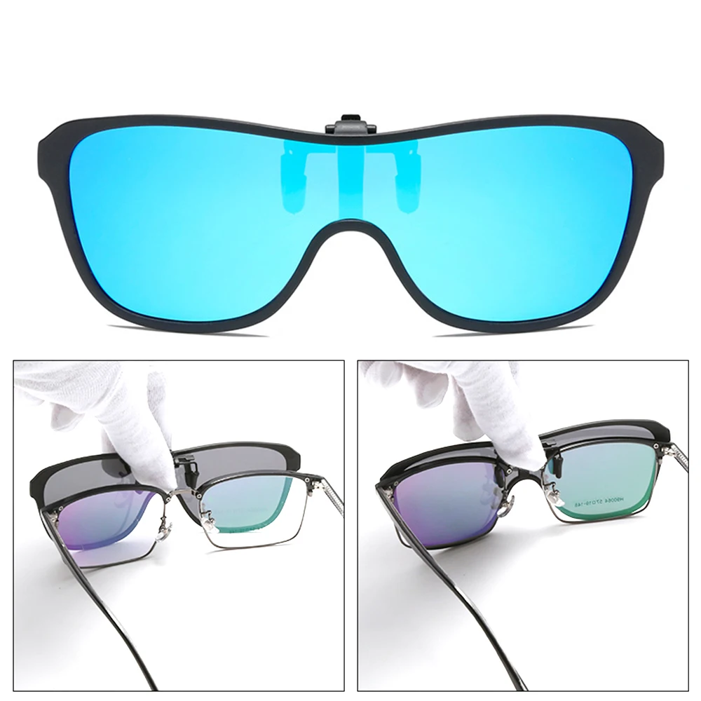2026 Trending Clip On Sunglasses Large Frame Men Polarized Flip Up Sun Glasses Driving Adapt Mirror Blue Red Polarising Lens