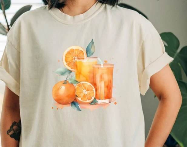 Cartoon Freshly Squeezed Orange Juice Print Female T-shirt New Hot Sale Fashion Summer Party Women Shirt Trend Outdoor Girl Tee