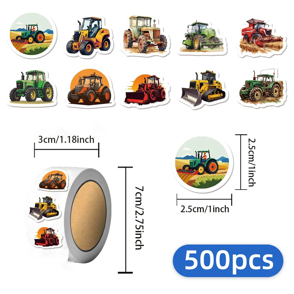 500PCS Cartoon Tractor Reward Stickers 10 Different Styles Stickers 2.5cm/1.0in Learning Reward Game Party Gift Seal