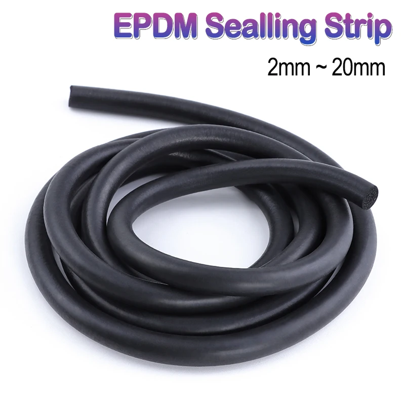 Barra de Espuma de Borracha EPDM Preta de 2/5m, Diâmetro de 2mm - 20mm, Cordão Redondo para Vedação de Janelas e Portas, Isolamento Acústico e à Prova de Poeira