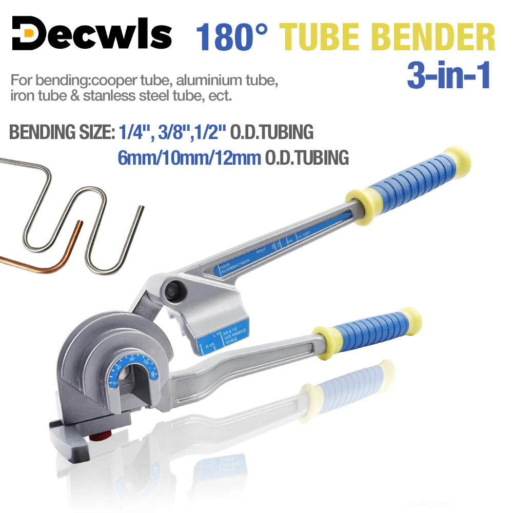 180-Degree Pipe Bender, 1/4 Inch, 3/8 Inch, And 1/2 Inch 3-In-1 Multi-Functional Pipe Bender, For Copper, Aluminum, Iron Pipes