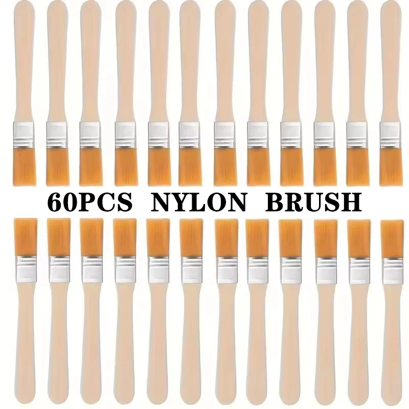 60pcs Nylon Paint Brushes with Wooden Handles, Yellow Bristles, Ideal for Wall, Door, Cabinet, Furniture, Fence Painting