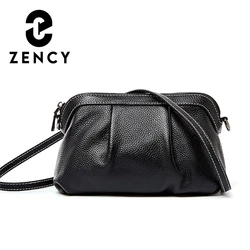 Zency New Model Women Messenger Bag 100% Genuine Leather High Quality Small Hobos Bags Daily Casual Lady Shoulder Bag Black Grey