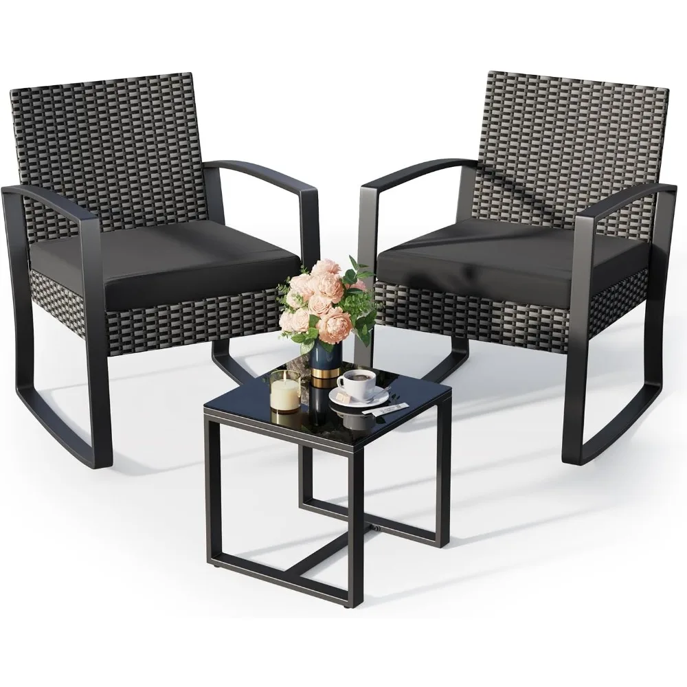 

Patio Furniture Set Rocking Bistro Set, Outdoor Patio Furniture Set with Coffee Table for Garden Balcony Backyard Poolside