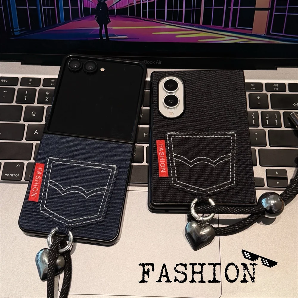 Denim Pocket Fashion Phone Case For Samsung Galaxy Z Fold 8 Ultra Fold7 Fabric Texture Hard Shell Shockproof Protective Cover