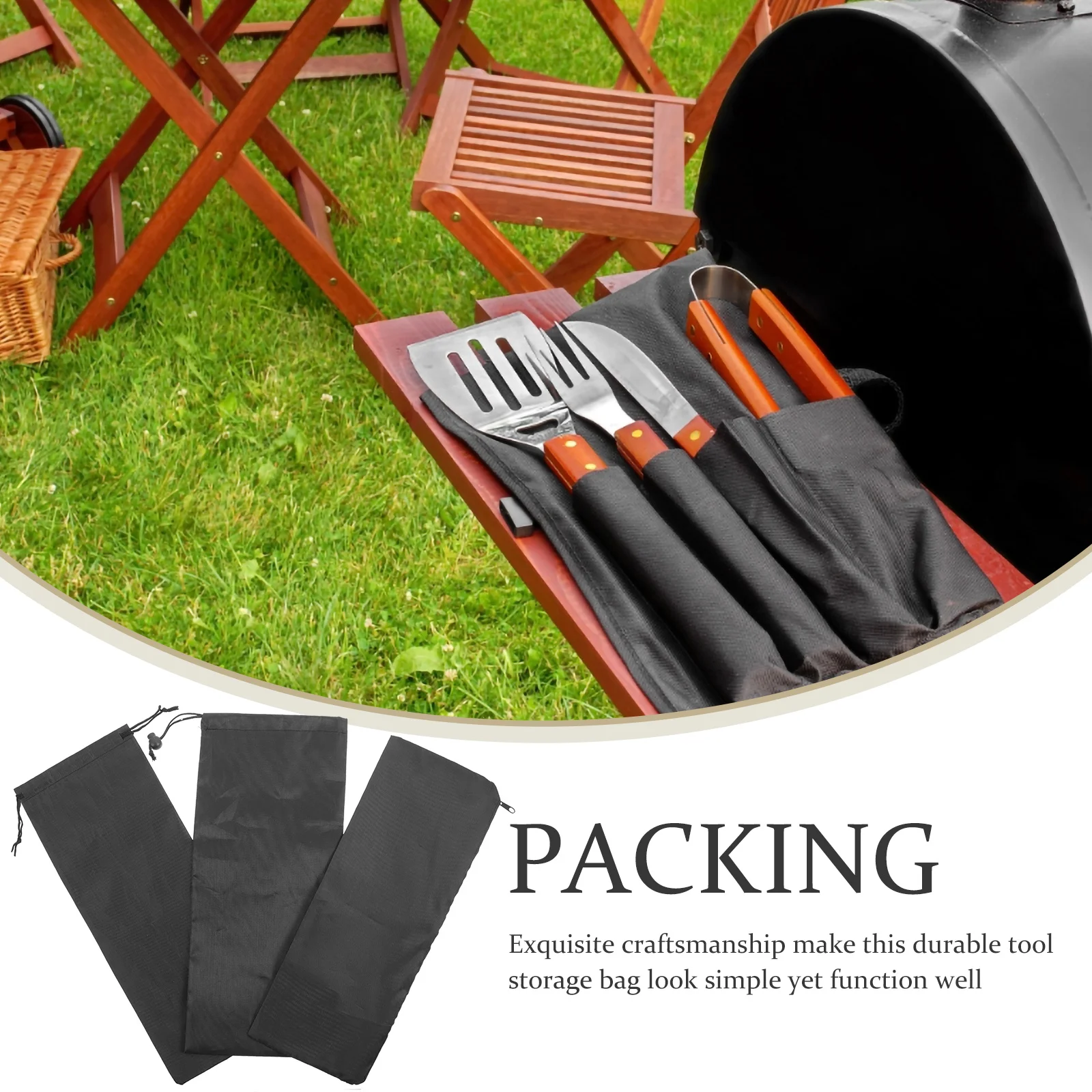 

3Pcs Durable Outdoor Zipper Storage Bags Cloth Tool Organizer Reusable for Electrician Builder Camping Grill Utensil Holder