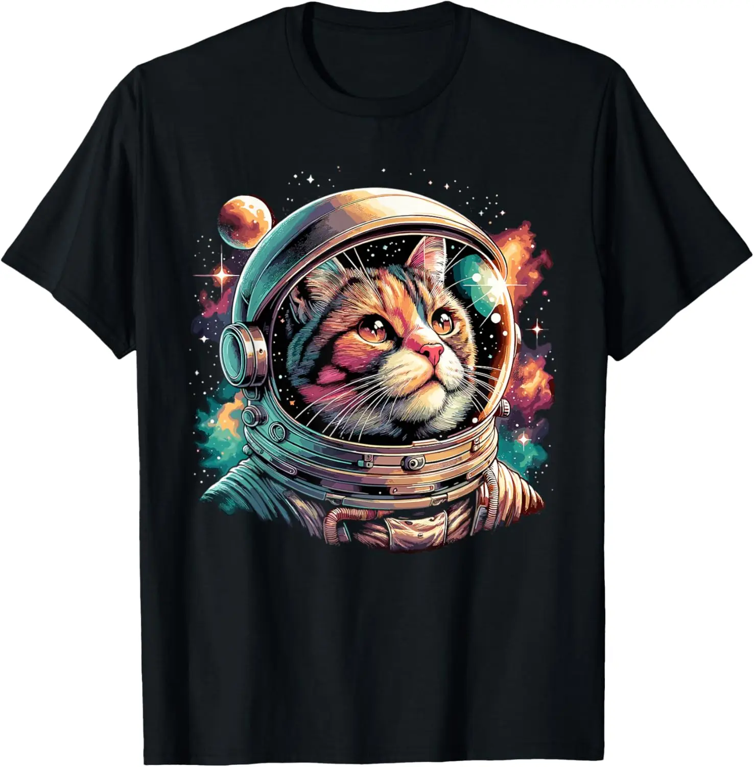 

Astronaut Cat Graphic Tee Men's Cool Space Themed Short Sleeve T-Shirt Cotton Trip Wear