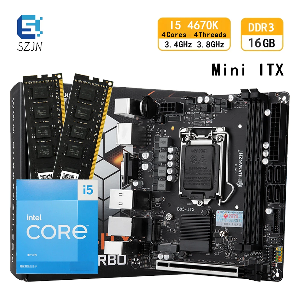 

HUANANZHI B85 Motherboard M-ITX Set Desktops with I5 4670K 2*8GB=16GB DDR3 Memory ITX Gaming PC Computer Kit Combo