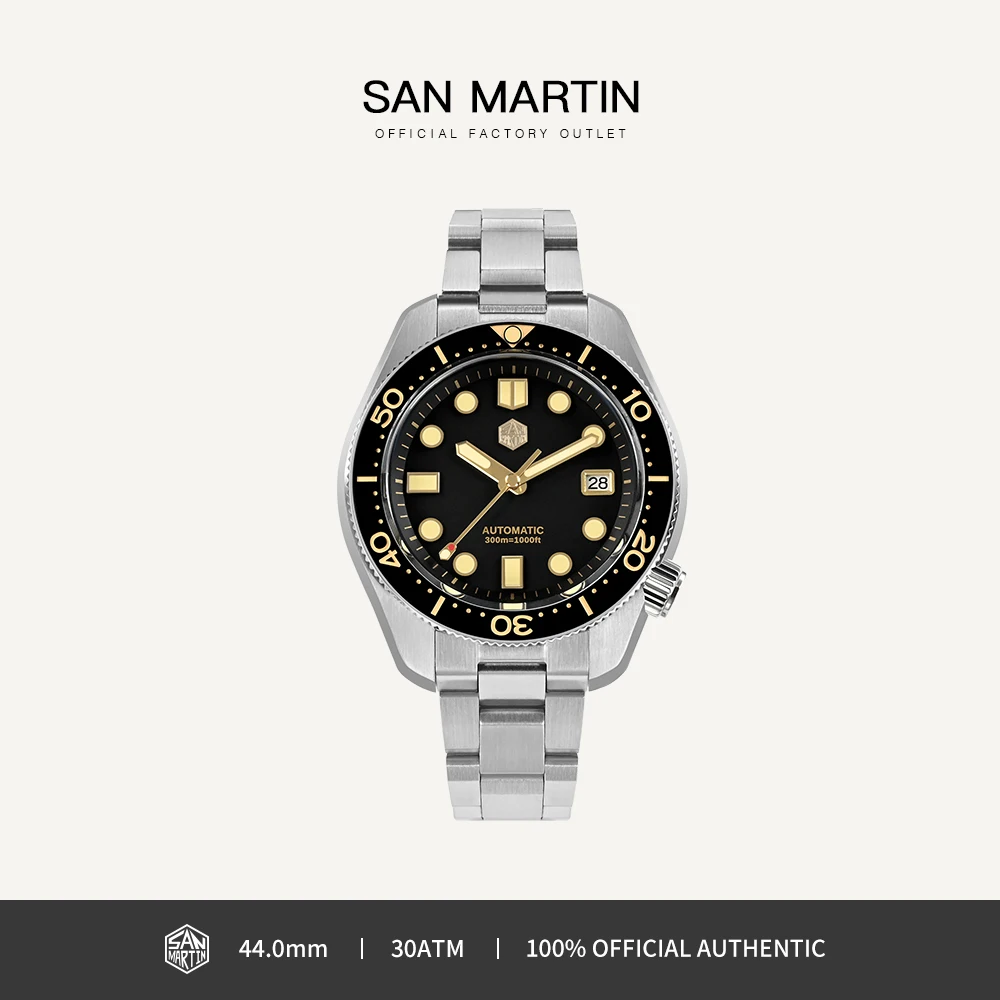 

San Martin Design 44mm Men Diver Watch MM300 Sport Steel Vintage NH35 Automatic Mechanical Sapphire Waterproof 300M Lum SN0087