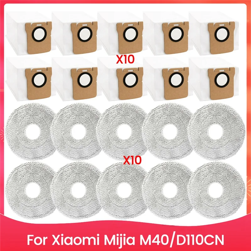 

AT05-20PCS Vacuum Dust Bag And Mop Cloth Set For Xiaomi Mijia M40 D110CN Vacuum Cleaner Replacement Parts