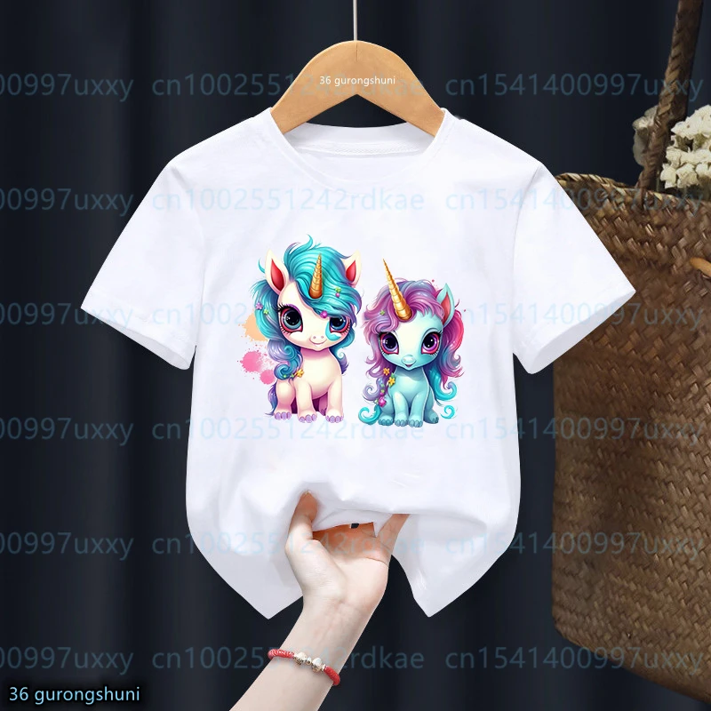 Kawaii Girls T-Shirt Funny Rainbow Unicorn Cartoon Print Kids Tshirt Fashion Girls Clothes Pink Shirt Cute baby tshirt wholesale