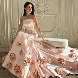 Customized  s Flower Draped Pleat Homecoming A-line Strapless Bespoke Occasion Gown Long Dresses