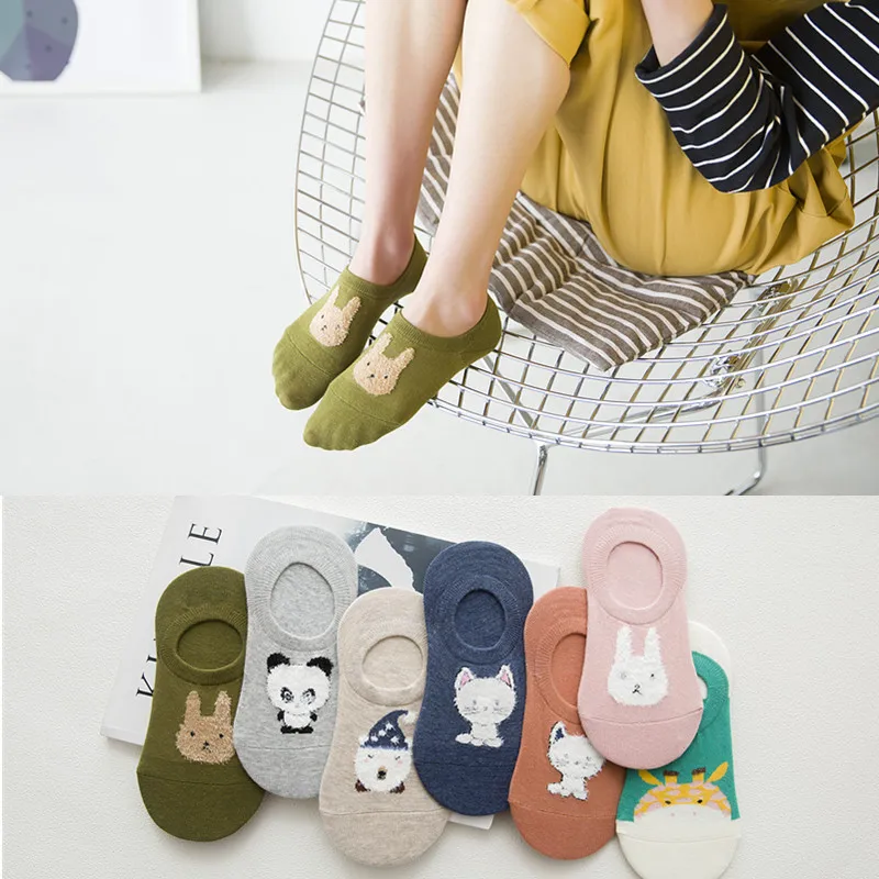 Invisible Socks Women's Plush Cartoon Pattern New Spring/Summer Thin Japanese Sweet Boat Socks