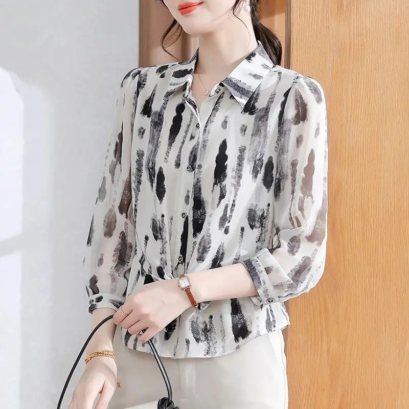 Camicetta estiva in chiffon a maniche lunghe Camicia elegante per protezione solare da donna di mezza età
