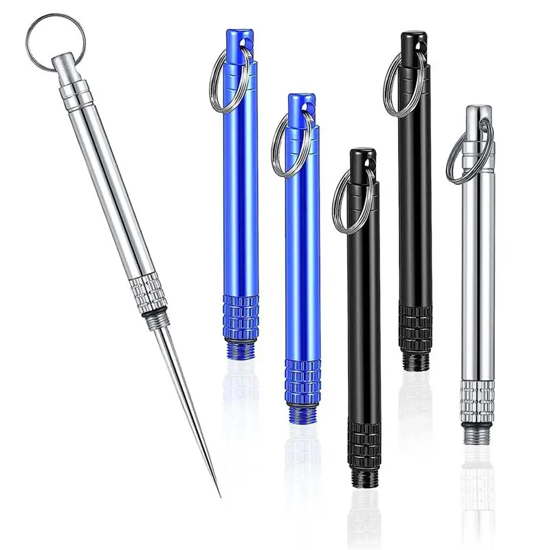 ABZT 6 Pieces Metal Titanium Toothpicks, Portable Reusable Pocket Toothpicks with Stainless Steel Toothpick Holder