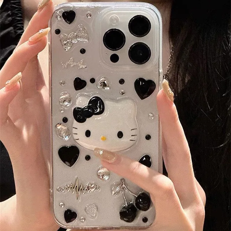 hello kitty kreskówka śliczna kokardka kot żywica diy biżuteria telefon komórkowy pokrywa ochronna ręcznie robiona naszywka materiał animacja lalka