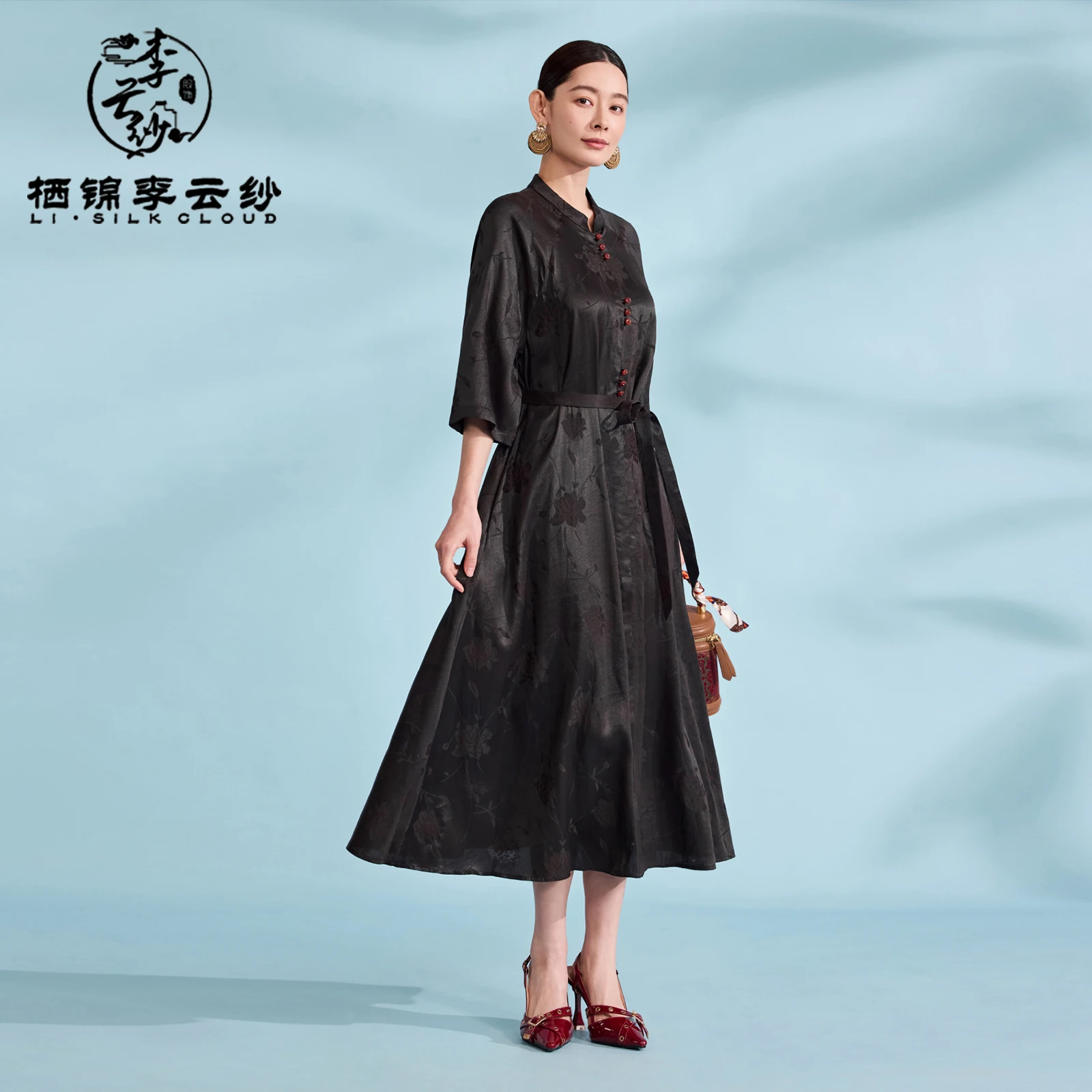 

LI SILK CLOUD Silk Xiangyunsha Осеннее платье для женщин — 100% тутовый шелк, мягкая роскошная и удобная одежда, Гуандунский черный жемчуг